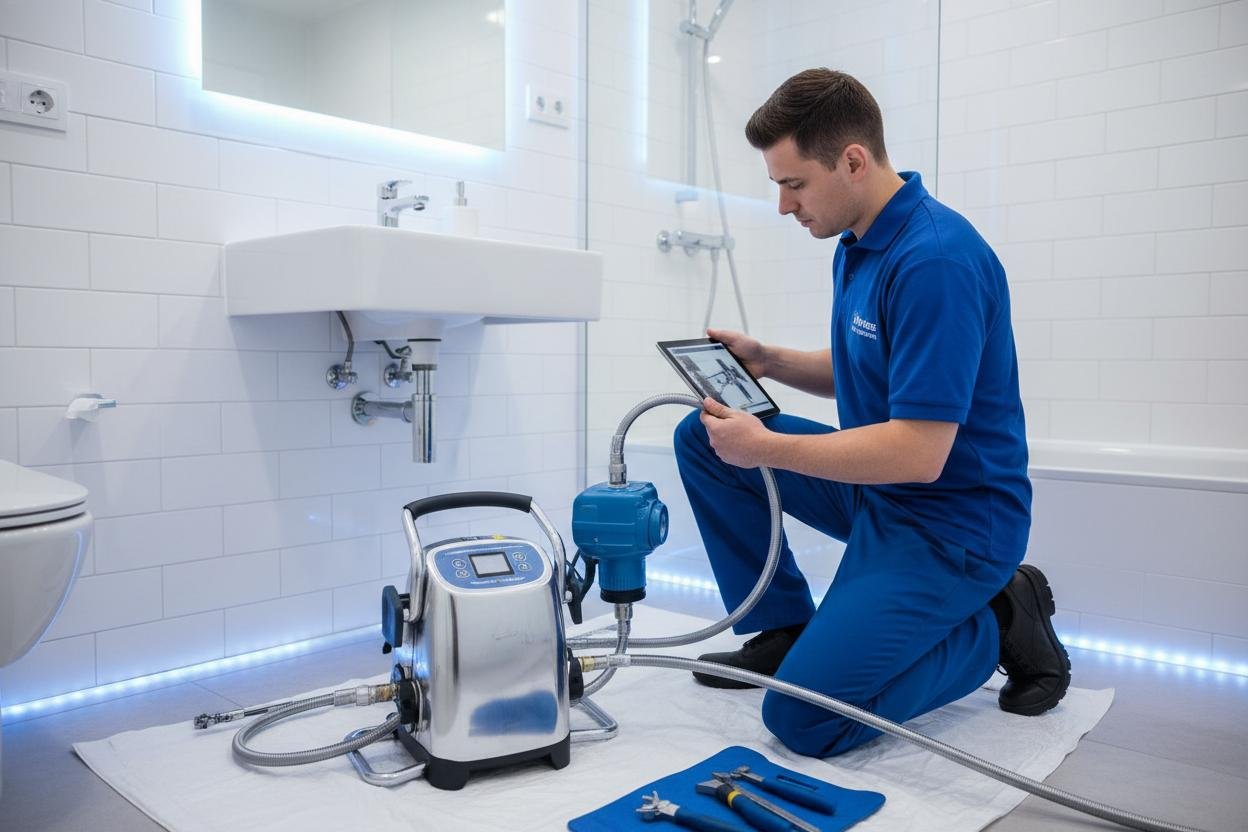 Equipe de desentupidora em Londrina realizando serviço de desentupimento